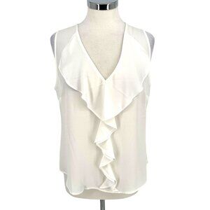 WHBM Ruffle Front Sleeveless Shell Blouse White Size Medium NWT